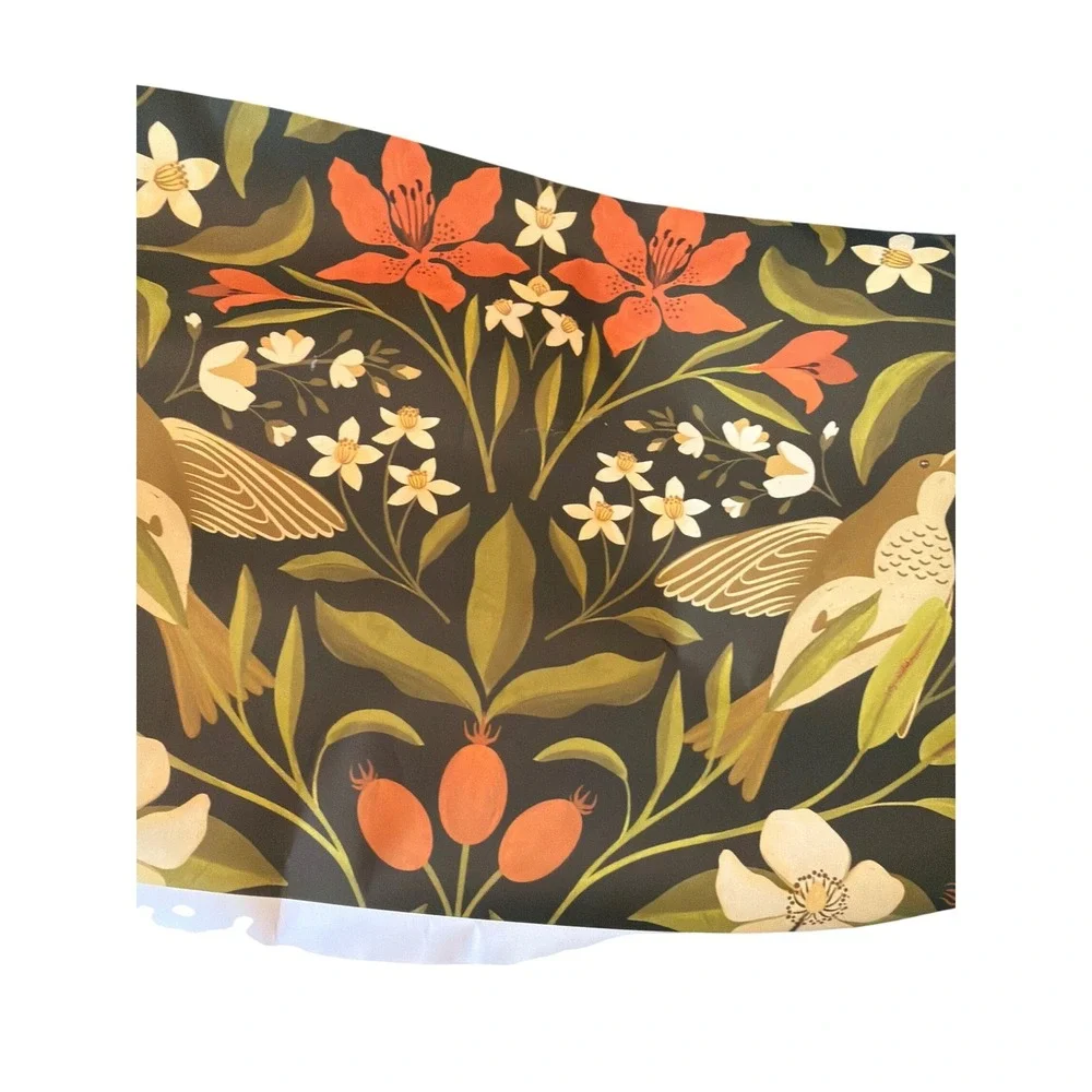 Spoonflower Wallpaper Dark‎ Green Botanical Bird Floral Peel and Stick 3 Rolls